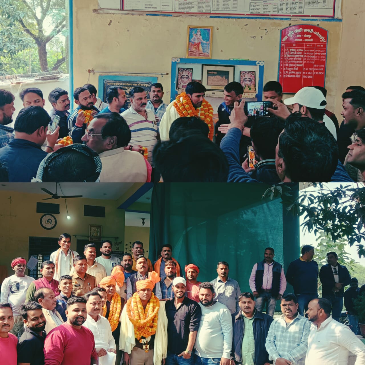 चोलापुर में दरोगा की विदाई,फूल मालाएं लाद ग्रामीण हुए भावुक