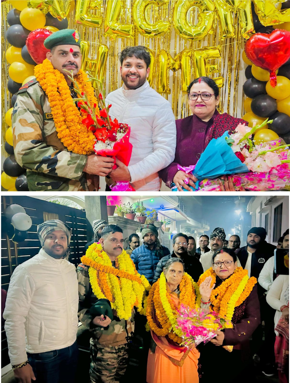 भारतीय सेना से रिटायर होकर आए जवान का परिवार, साथियों एवं ग्रामवासियों ने किया भव्य स्वागत