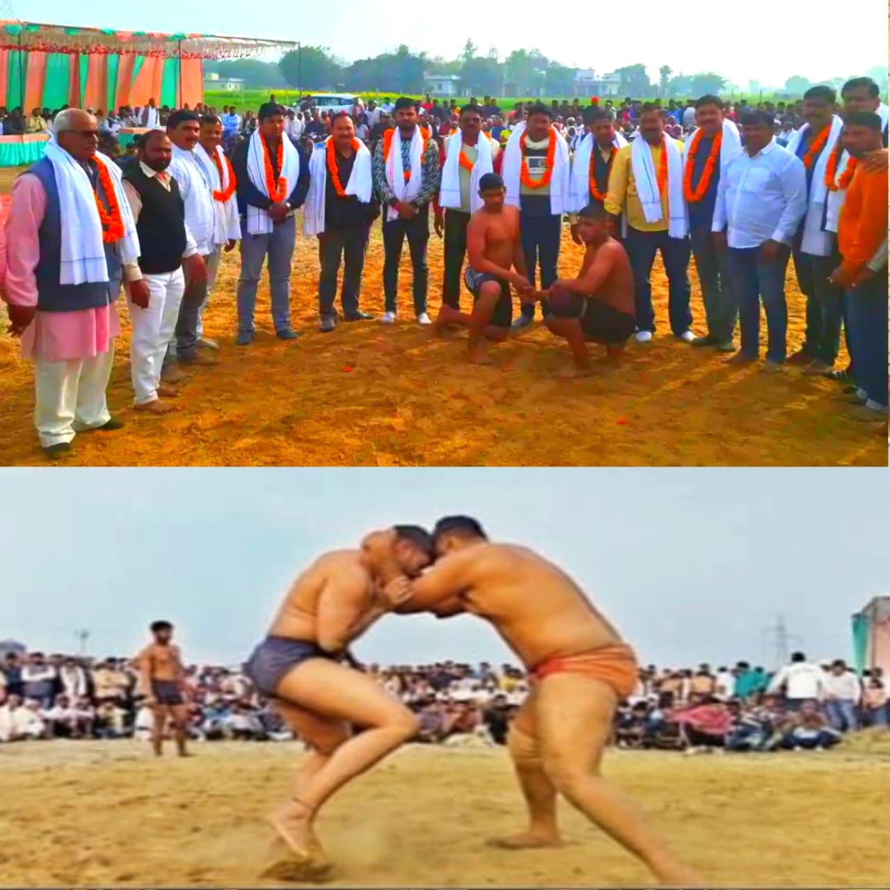 कपीसा गांव में अखिल भारतीय विराट कुश्ती दंगल, पहलवानों ने दिखाया दमखम