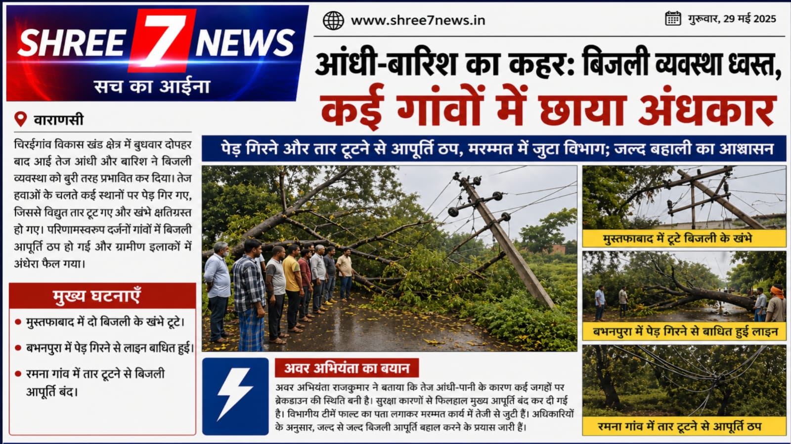 आंधी-बारिश का कहर: बिजली व्यवस्था ध्वस्त, कई गांवों में छाया अंधकार