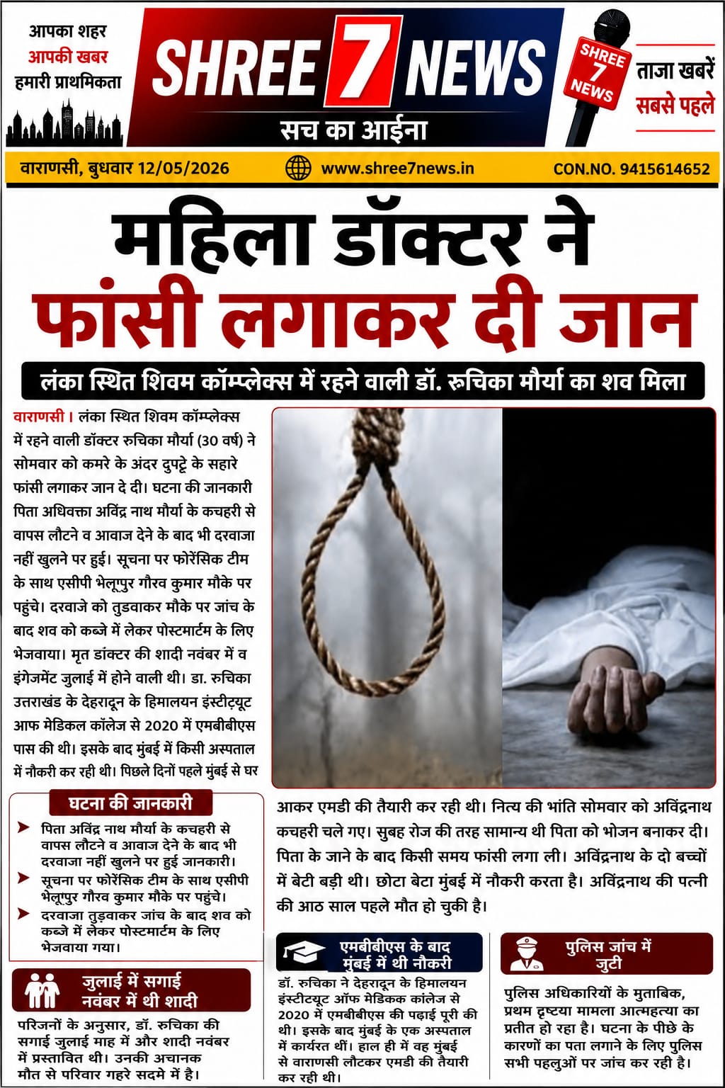 महिला डॉक्टर ने फांसी लगाकर की आत्महत्या