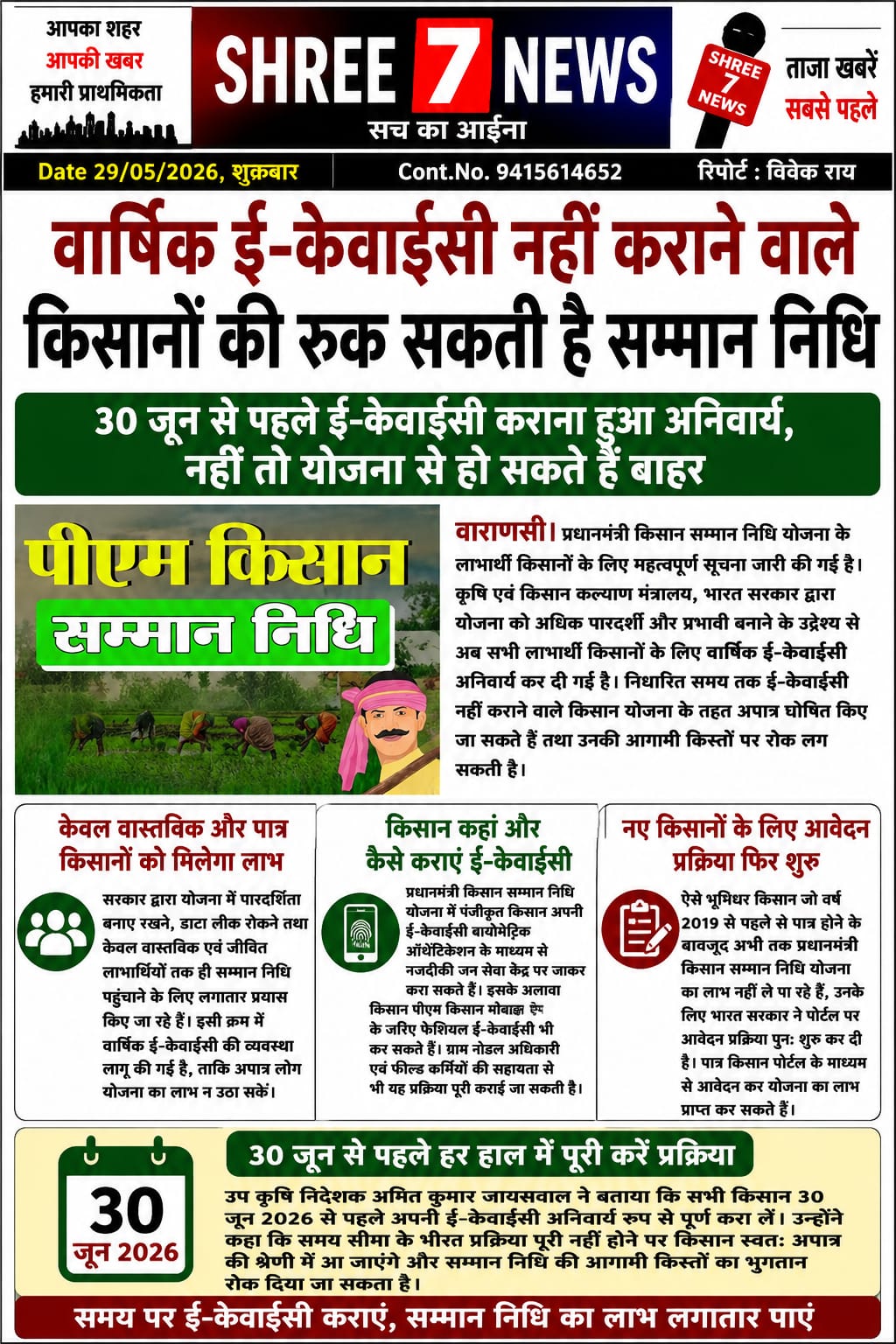 वार्षिक ई-केवाईसी नहीं कराने वाले किसानों की रुक सकती है सम्मान निधि