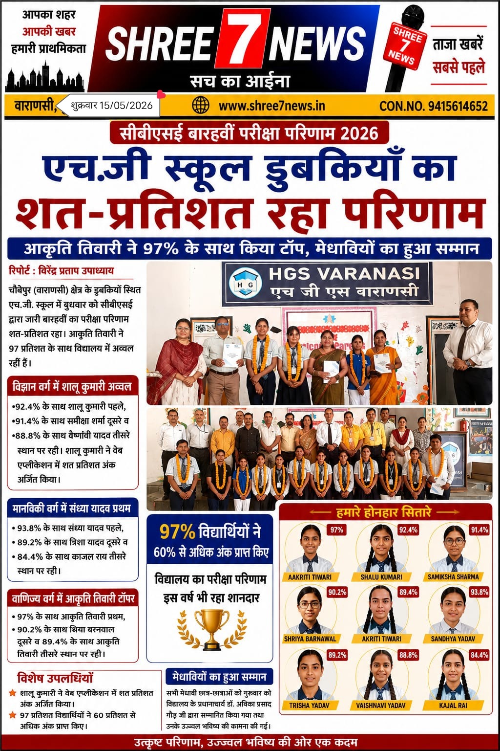 एच.जी. स्कूल डुबकियाँ का सीबीएसई इंटरमीडिएट परीक्षा परिणाम शत-प्रतिशत