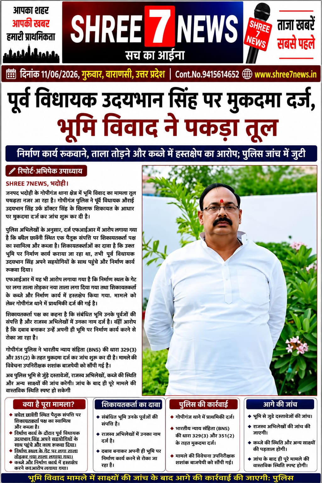 भूमि विवाद में पूर्व विधायक उदयभान सिंह पर मुकदमा दर्ज, पुलिस ने शुरू की जांच