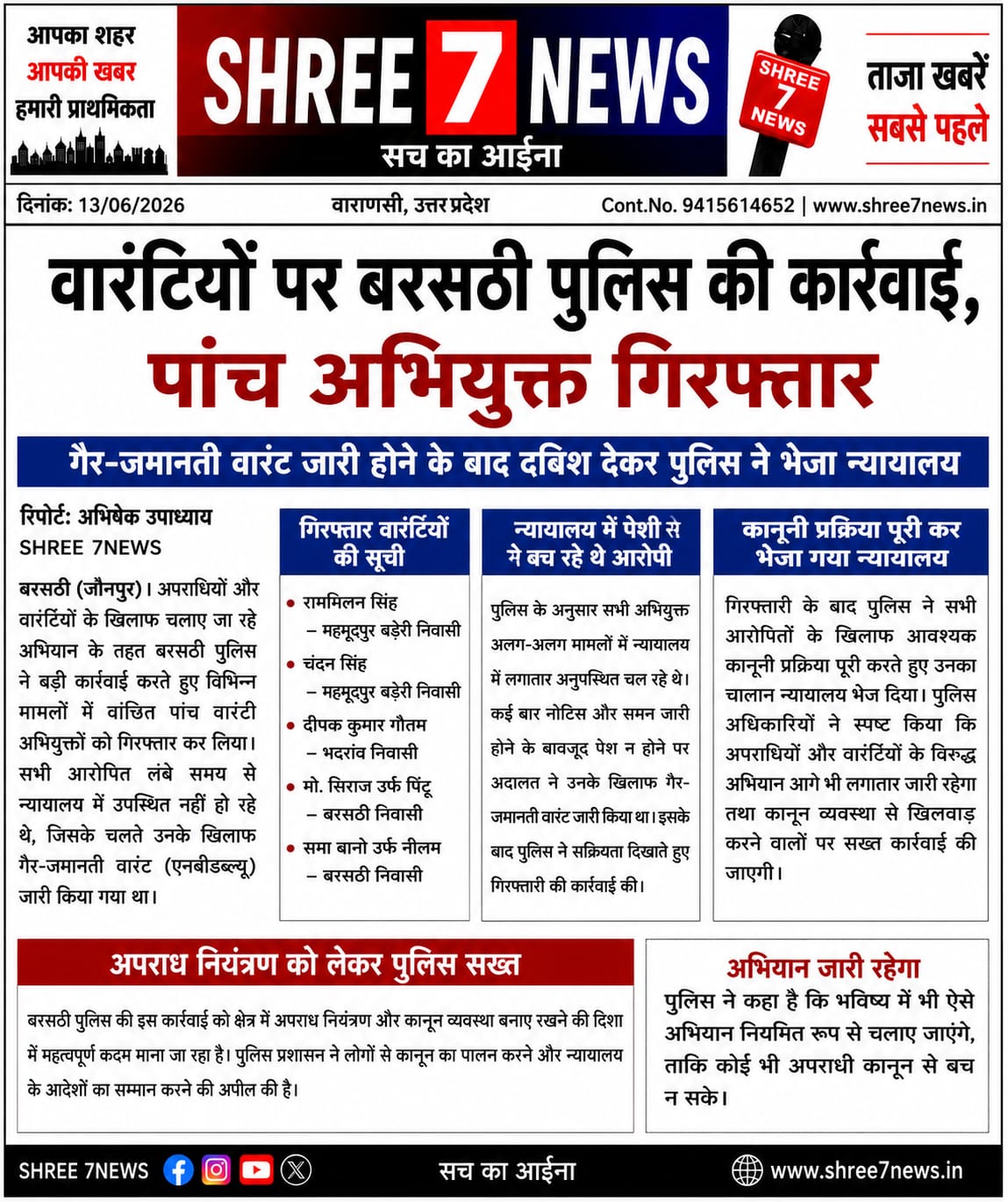 बरसठी पुलिस की बड़ी कार्रवाई, पांच वारंटी अभियुक्त गिरफ्तार