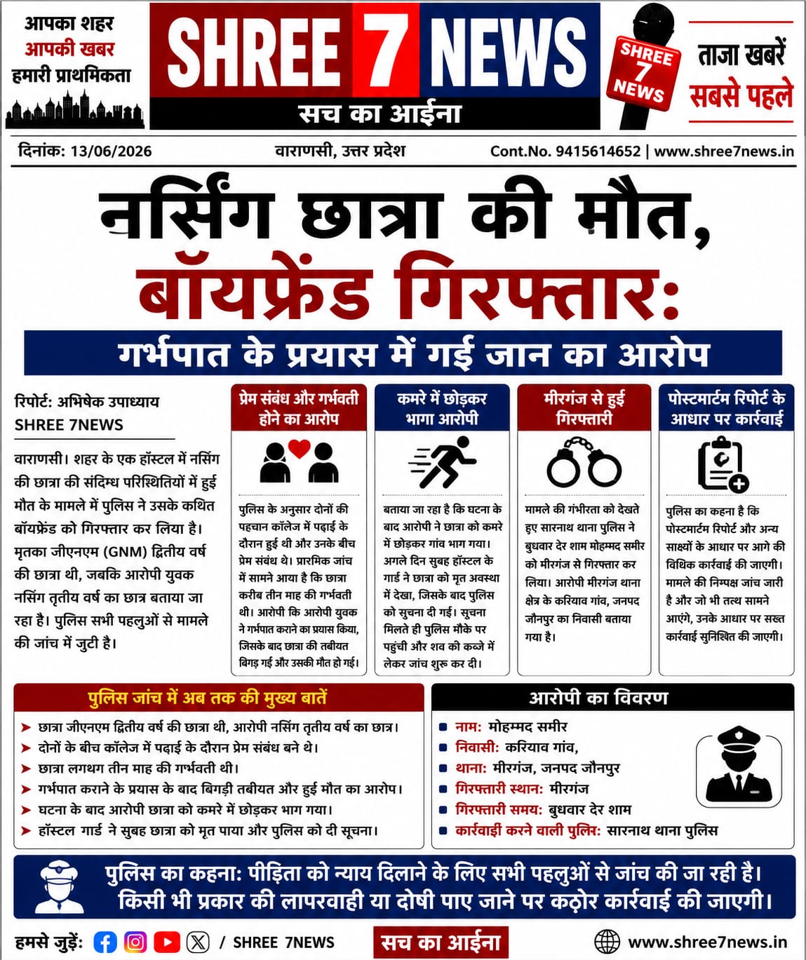 नर्सिंग छात्रा की संदिग्ध मौत मामले में कथित बॉयफ्रेंड गिरफ्तार