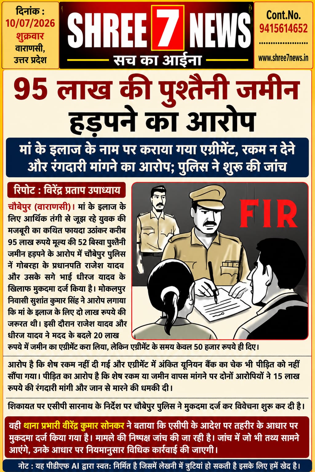 95 लाख की पुश्तैनी जमीन हड़पने का आरोप, प्रधानपति समेत दो भाइयों पर मुकदमा दर्ज