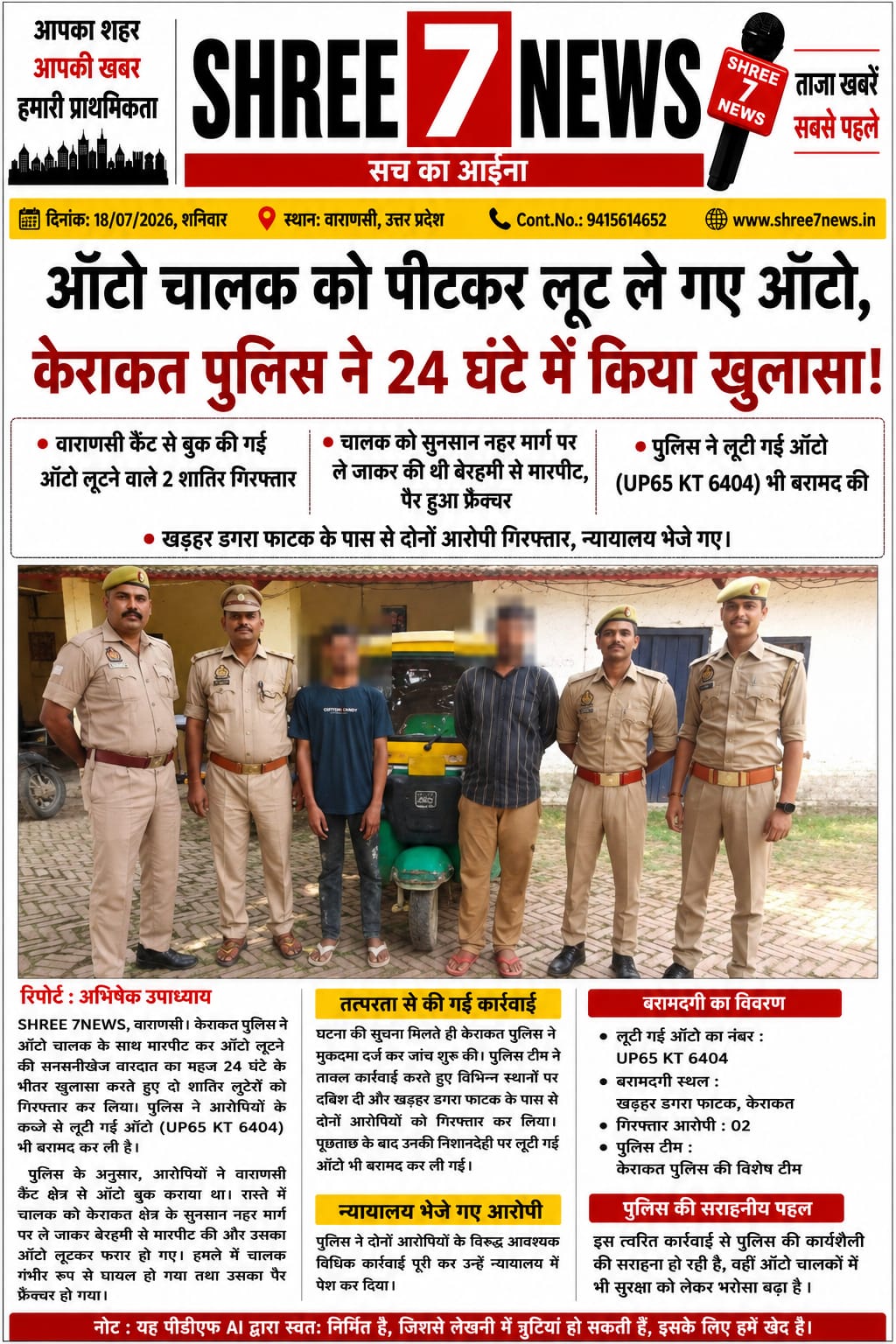 ऑटो चालक से मारपीट कर ऑटो लूटने वाले दो शातिर गिरफ्तार, 24 घंटे में पुलिस ने किया खुलासा