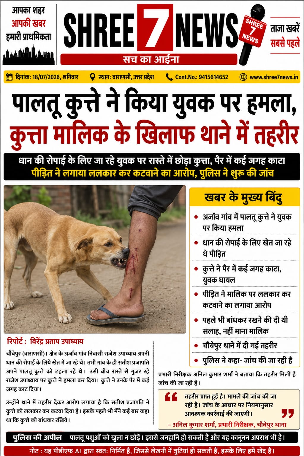 पालतू कुत्ते के हमले से युवक घायल, मालिक पर जानबूझकर कटवाने का आरोप