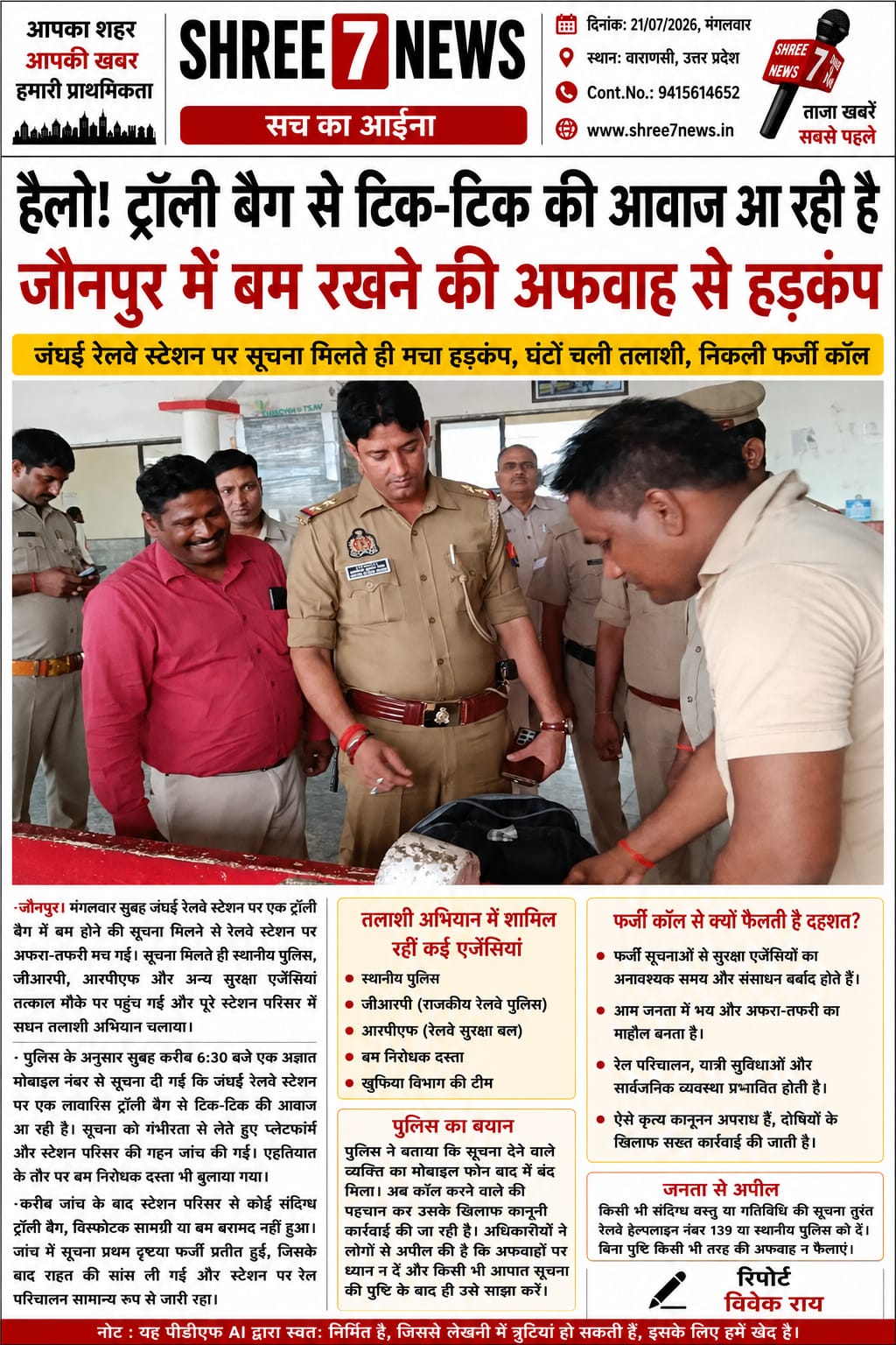 बम की अफवाह से जंघई रेलवे स्टेशन पर मचा हड़कंप, घंटों चला सघन तलाशी अभियान
